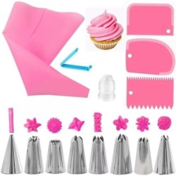 Poșete și vârfuri din silicon, set de decorare tort DIY cu duză din oțel inoxidabil, instrument de copt din silicon reutilizabil