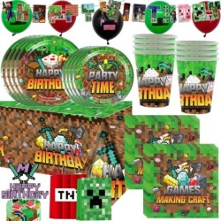 Desene animate Miner Craftings Pixel tacâmuri set temă ziua de naștere petrecere decor ceașcă farfurie șervețel tort față de mas