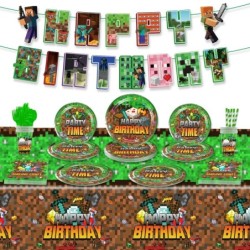 Desene animate Miner Craftings Pixel tacâmuri set temă ziua de naștere petrecere decor ceașcă farfurie șervețel tort față de mas