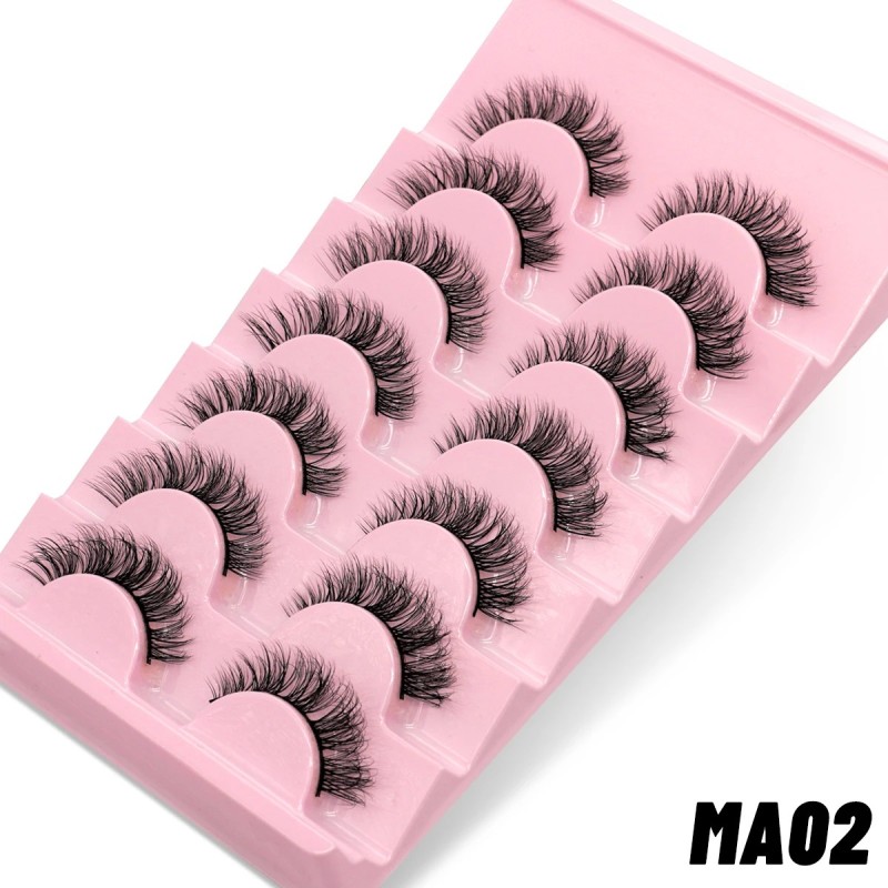 GROINNEYA Manga Lashes 5/7 perechi Gene 3D Naturale Gene False Pufoase Moale Cruce Wispy Natural Extensie de Gene Machiaj