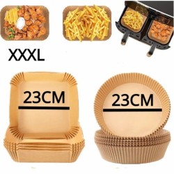 Căptușeală de hârtie de copt de unică folosință pentru friteuză cu aer de 23 cm, covoraș antiaderent, pergament pătrat rotund pe