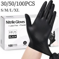 Mănuși de nitril negre, 30/50/100 buc, pentru curățarea băii și bucătăriei, pentru spălat vase, pentru vopsirea părului și unghi