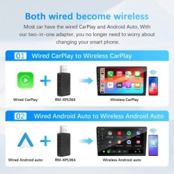 Adaptor CarPlay Android Auto 2 în 1 cu fir la wireless pentru sistemul stereo auto OEM cu USB Plug and Play