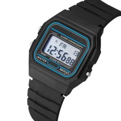 Ceasuri digitale sport cu LED pentru bărbați Ceas electronic cu cadran pătrat și simplu, cu bandă din silicon