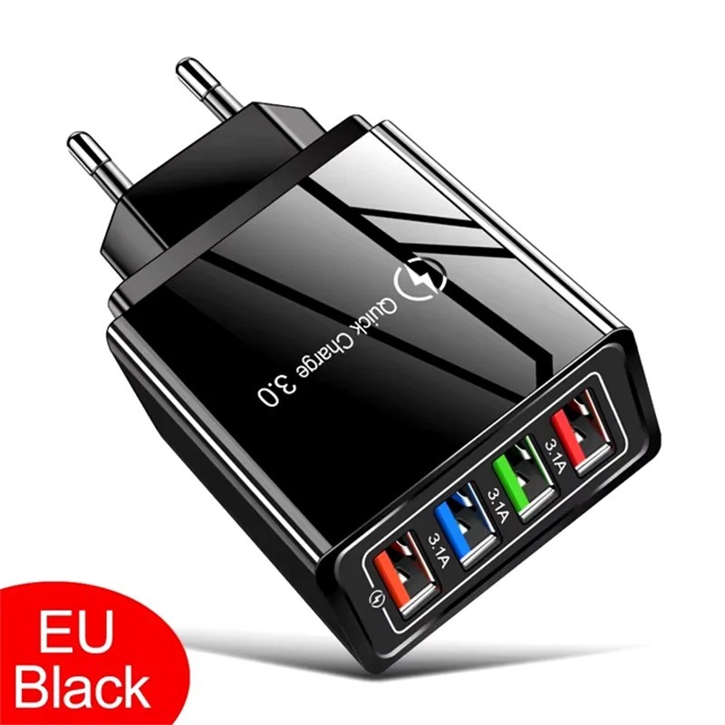 Încărcător USB cu 4 porturi, mufă UE/SUA, adaptor de încărcare rapidă 3A pentru iPhone, Samsung, Xiaomi, Oppo, încărcător de tel