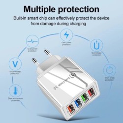 Încărcător USB cu 4 porturi, mufă UE/SUA, adaptor de încărcare rapidă 3A pentru iPhone, Samsung, Xiaomi, Oppo, încărcător de tel