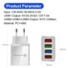 Încărcător USB cu 4 porturi, mufă UE/SUA, adaptor de încărcare rapidă 3A pentru iPhone, Samsung, Xiaomi, Oppo, încărcător de tel