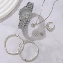 6PCS ceasuri de damă lux elegant din aliaj ceas de mână cu cristal pentru doamne cadou cuarț ceas din aliaj cu stras brățară mon