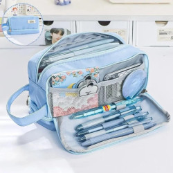 Geantă de creion pentru elevi de școală cu capacitate mare, multifuncțională, cutie de creion, culoarea macaroane, drăguță, potr
