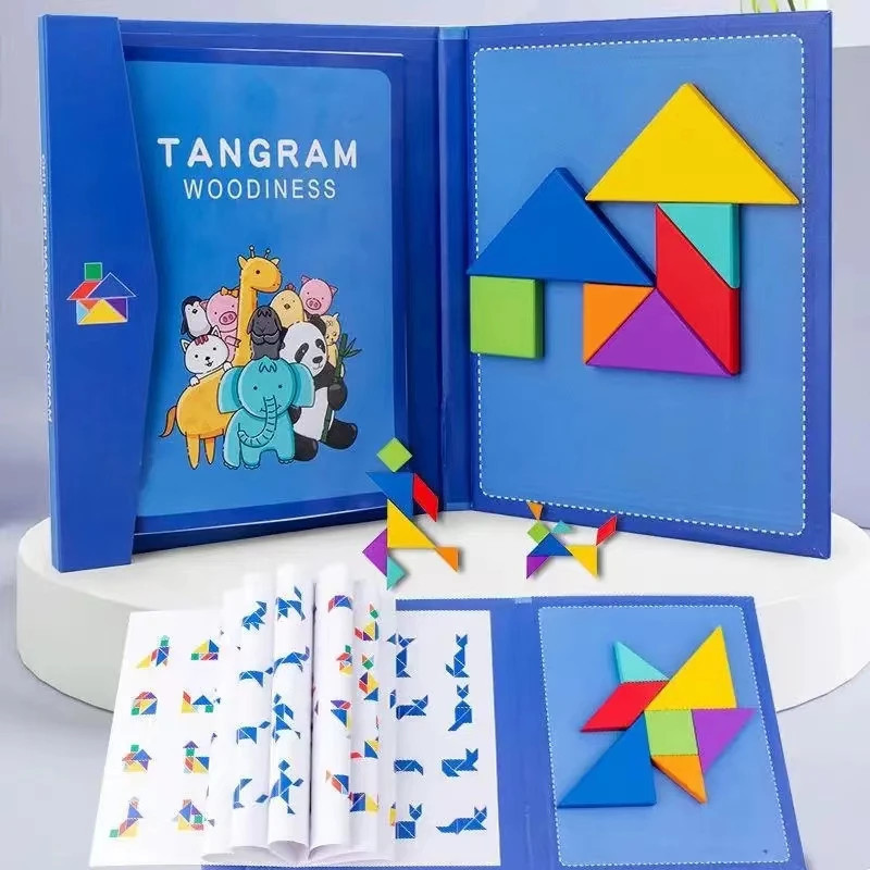 1set din lemn magnetic Tangram Puzzle Book jucării educative pentru copii Baby Kid portabil Montessori învățare inteligență
