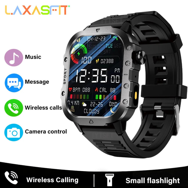 LAXASFIT Ceas inteligent pentru sporturi în aer liber 2,01 inch Ecran HD Lanternă LED Bluetooth Vorbire Ceas inteligent pentru b