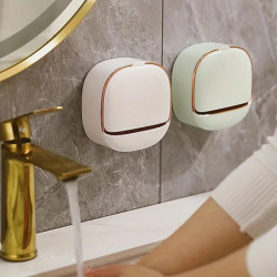 Dozator de săpun montat pe perete cu drenaj, instalare fără găurire, design dreptunghiular din plastic, cutie de depozitare pent