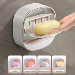 Dozator de săpun montat pe perete cu drenaj, instalare fără găurire, design dreptunghiular din plastic, cutie de depozitare pent