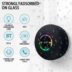 Difuzor portabil Bluetooth cu LED-uri impermeabile IPX4, cu ventuză mare pentru exterior, poate fi adsorbit, audio pe perete