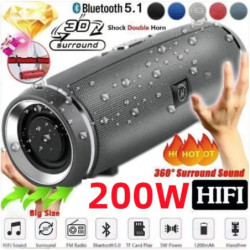 Difuzor Bluetooth portabil de 200W, IPX7, impermeabil, HIFI pentru exterior, difuzor cu pilon, subwoofer stereo, radio FM, TF, B
