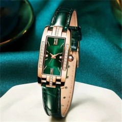 Ceasuri De Dama Fashion Square Doamnelor Ceas De Cuart Set Bratara Cadran Verde Ceasuri De Dama De Lux De Piele Simpla