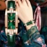 Ceasuri De Dama Fashion Square Doamnelor Ceas De Cuart Set Bratara Cadran Verde Ceasuri De Dama De Lux De Piele Simpla