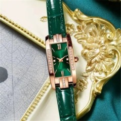 Ceasuri De Dama Fashion Square Doamnelor Ceas De Cuart Set Bratara Cadran Verde Ceasuri De Dama De Lux De Piele Simpla