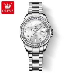 OLEVS Ceas de cuarț cu cadran diamantat original pentru femei, la modă, elegante, pentru femei, ceas de mână pentru femei, rezis