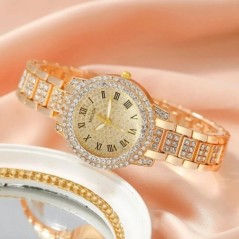 Ceasuri de lux cu strass pentru femei, ceas de mână elegant, ceas de cuarț pentru femei, set de bijuterii pentru femei, relogio 