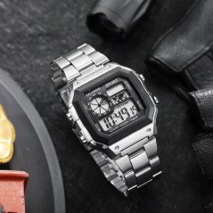YIKAZE Ceas Digital Ceas Bărbătesc Curea din oțel inoxidabil Ceasuri sport cu numărătoare inversă Ceas de mână electronic cu LED