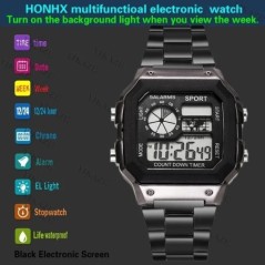 YIKAZE Ceas Digital Ceas Bărbătesc Curea din oțel inoxidabil Ceasuri sport cu numărătoare inversă Ceas de mână electronic cu LED