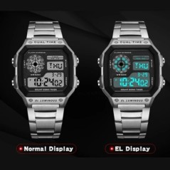 YIKAZE Ceas Digital Ceas Bărbătesc Curea din oțel inoxidabil Ceasuri sport cu numărătoare inversă Ceas de mână electronic cu LED