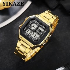 YIKAZE Ceas Digital Ceas Bărbătesc Curea din oțel inoxidabil Ceasuri sport cu numărătoare inversă Ceas de mână electronic cu LED
