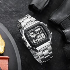 YIKAZE Ceas Digital Ceas Bărbătesc Curea din oțel inoxidabil Ceasuri sport cu numărătoare inversă Ceas de mână electronic cu LED