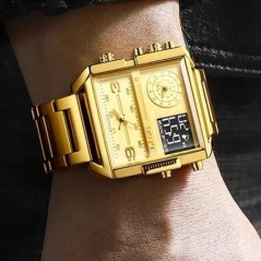 Ceas de mână sport pentru bărbați, original de lux LIGE, cu cuarț auriu, oțel, rezistent la apă, ceas cu afișaj dublu, ceasuri p
