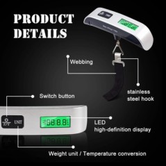 Cântar digital portabil pentru greutatea bagajelor, 50 kg/110 lb, cu afișaj LCD, de buzunar, valiza electronică, cântar de călăt
