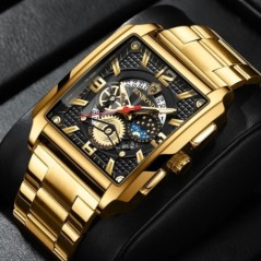 Ceasuri Bărbați Gold Square Ceasuri Originale de Lux din Oțel Inoxidabil Impermeabil Relogio Masculino