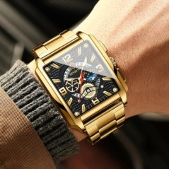 Ceasuri Bărbați Gold Square Ceasuri Originale de Lux din Oțel Inoxidabil Impermeabil Relogio Masculino