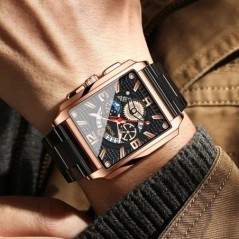 Ceasuri Bărbați Gold Square Ceasuri Originale de Lux din Oțel Inoxidabil Impermeabil Relogio Masculino