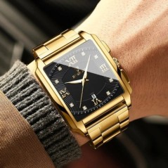 Ceasuri Bărbați Gold Square Ceasuri Originale de Lux din Oțel Inoxidabil Impermeabil Relogio Masculino