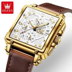 Ceasuri OLEVS de top pentru bărbați Ceas de mână cu cuarț pătrat de lux Ceas cronograf luminos și impermeabil original pentru bă