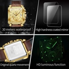 Ceasuri OLEVS de top pentru bărbați Ceas de mână cu cuarț pătrat de lux Ceas cronograf luminos și impermeabil original pentru bă