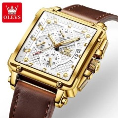 Ceasuri OLEVS de top pentru bărbați Ceas de mână cu cuarț pătrat de lux Ceas cronograf luminos și impermeabil original pentru bă
