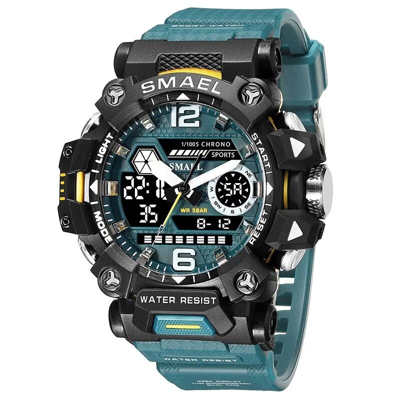 SMAEL Ceasuri Bărbați 50m Ceas sport rezistent la apă Ceas sport militar pentru bărbați Digital 8072 Ceas cu afișaj dublu Quartz