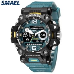 SMAEL Ceasuri Bărbați 50m Ceas sport rezistent la apă Ceas sport militar pentru bărbați Digital 8072 Ceas cu afișaj dublu Quartz