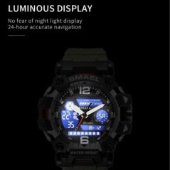 SMAEL Ceasuri Bărbați 50m Ceas sport rezistent la apă Ceas sport militar pentru bărbați Digital 8072 Ceas cu afișaj dublu Quartz