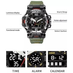 SMAEL Ceasuri Bărbați 50m Ceas sport rezistent la apă Ceas sport militar pentru bărbați Digital 8072 Ceas cu afișaj dublu Quartz