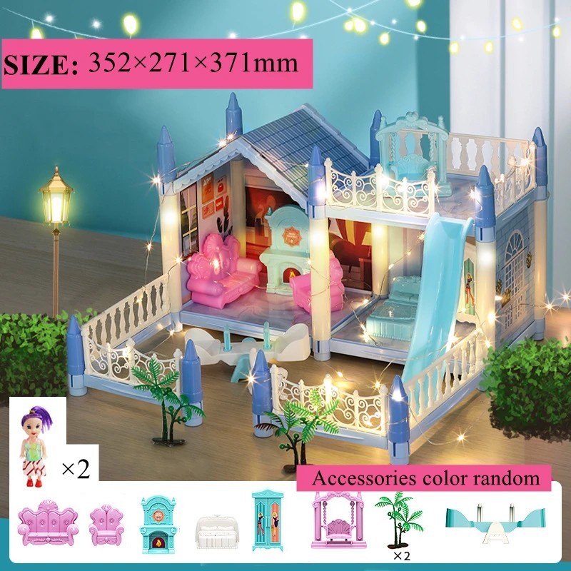 Castelul prințesei Miniaturi Casa de păpuși Accesorii Vila cu lumină Fata cadou de ziua de naștere Playhouse