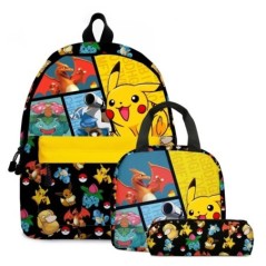 MINISO Set de 3 bucăți Rucsac Pokémon Pikachu pentru elevi de școală primară și gimnaziu ghiozdan băieți fete anime desene anima