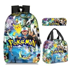 MINISO Set de 3 bucăți Rucsac Pokémon Pikachu pentru elevi de școală primară și gimnaziu ghiozdan băieți fete anime desene anima