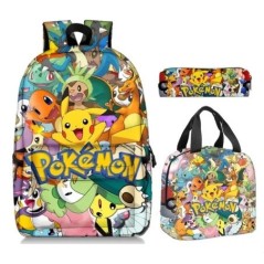 MINISO Set de 3 bucăți Rucsac Pokémon Pikachu pentru elevi de școală primară și gimnaziu ghiozdan băieți fete anime desene anima