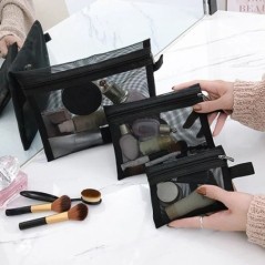 Geantă cosmetică din plasă pentru femei, pentru depozitare de călătorie, organizator de geanți de machiaj, husă portabilă, mică,