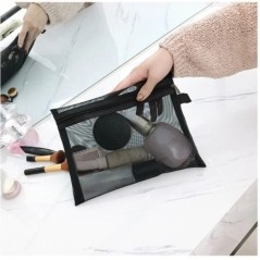 Geantă cosmetică din plasă pentru femei, pentru depozitare de călătorie, organizator de geanți de machiaj, husă portabilă, mică,