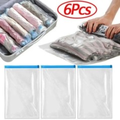 6 bucăți saci de compresie de călătorie roll-up pentru haine Bagaje Economisitor de spațiu Valize 35X50Cm Sac de vid convenabil