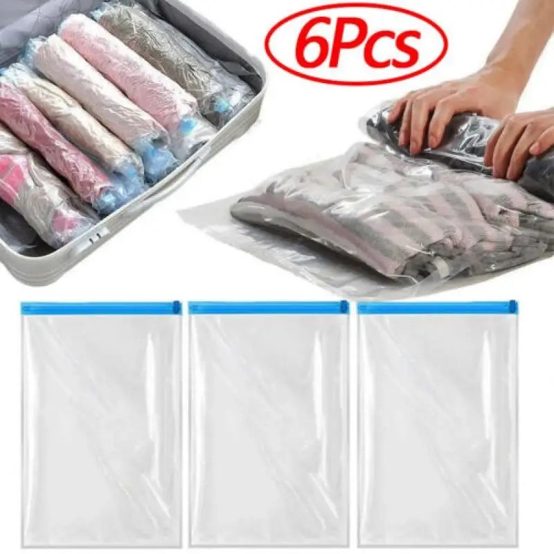 6 bucăți saci de compresie de călătorie roll-up pentru haine Bagaje Economisitor de spațiu Valize 35X50Cm Sac de vid convenabil 6 bucăți saci de compresie de călătorie roll-up pentru haine Bagaje Economisitor de spațiu Valize 35X50Cm Sac de vid convenabil